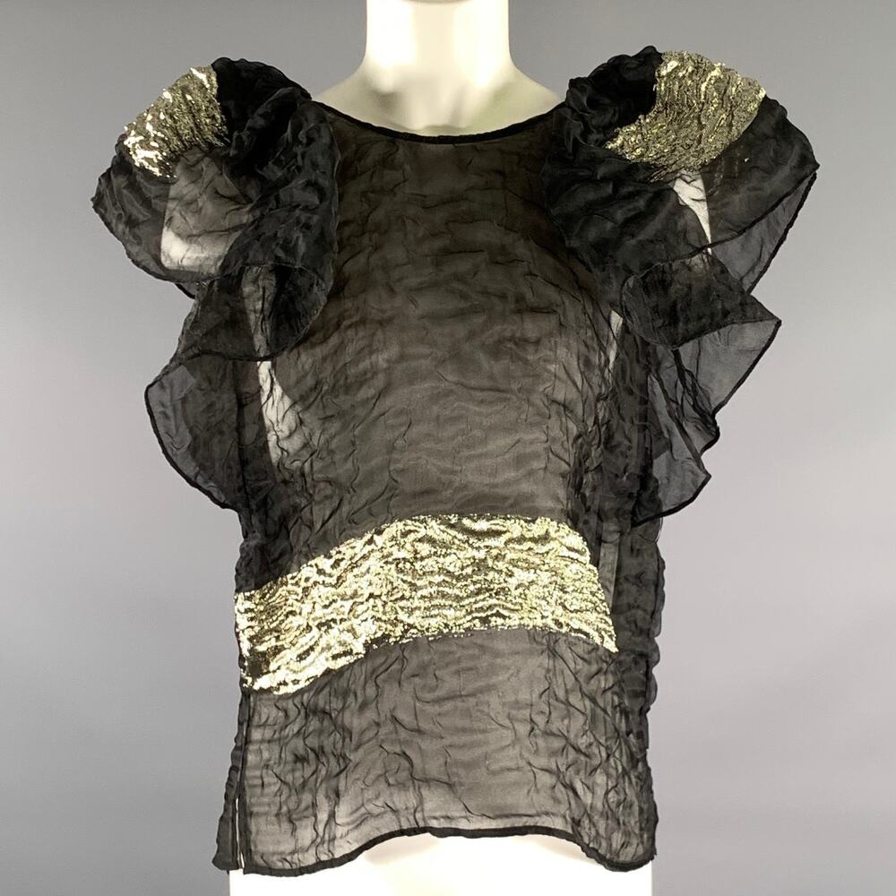 RACHEL COMEY Size 4 Black Silver Silk Blend 50-317 Metallic Dress Top